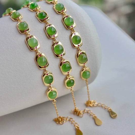 Cici’De Jewelry Amsterdam - Vintage Style Framed Jade Link Bracelet