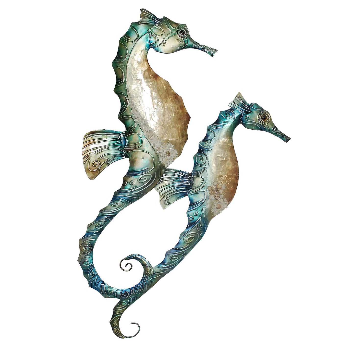 Eangee Home Design - Seahorse Duo Wall Decor Blue, Capiz & Metal, Outdoor Safe