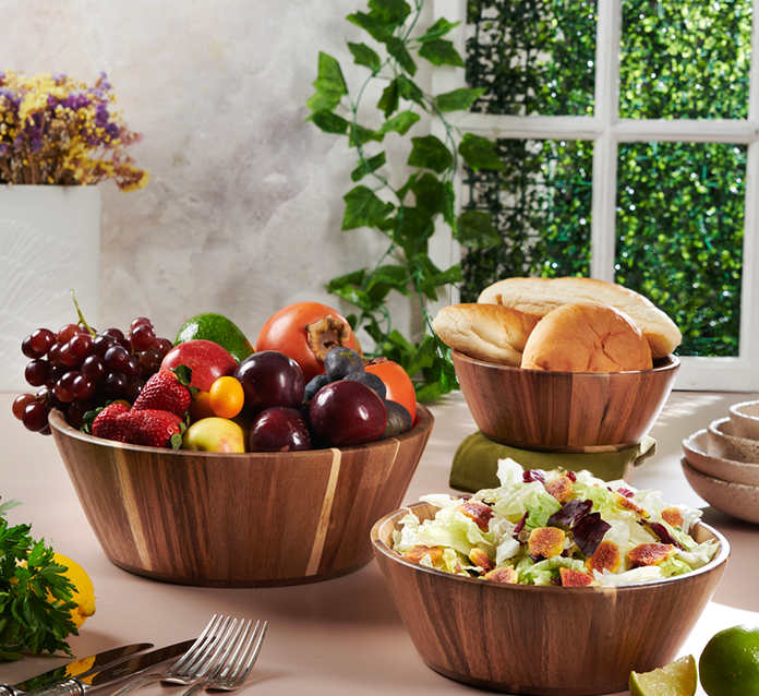 Woodenhouse - Wooden Salad Bowls - Round set of 3