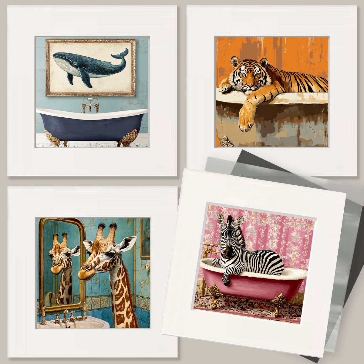 Mowbi - Fox in Bathtub - Bathroom Wall Art Prints – 8″x10″ Artwork for 11″x14″ Frame