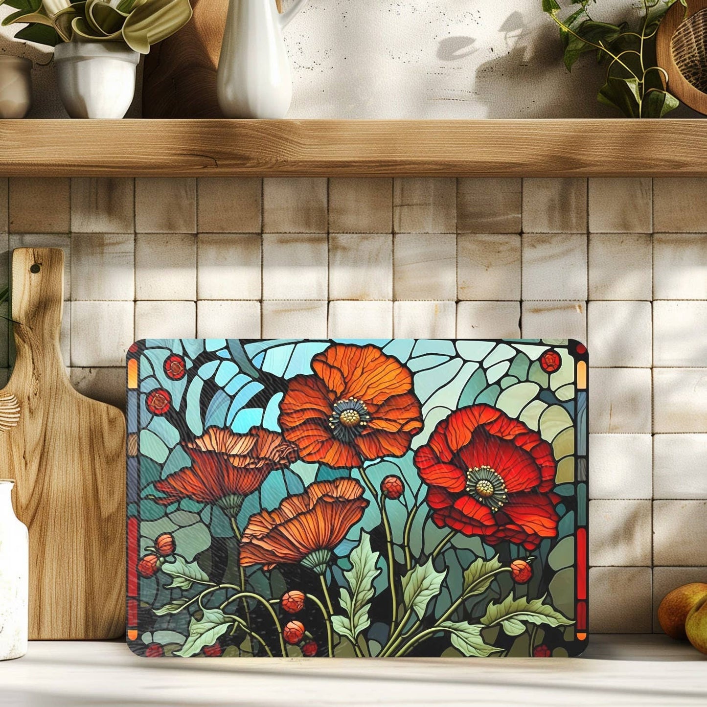 Fernville Creations - Floral Tempered Glass Cutting/Serving/Charcuterie Board: 12x15 Inch