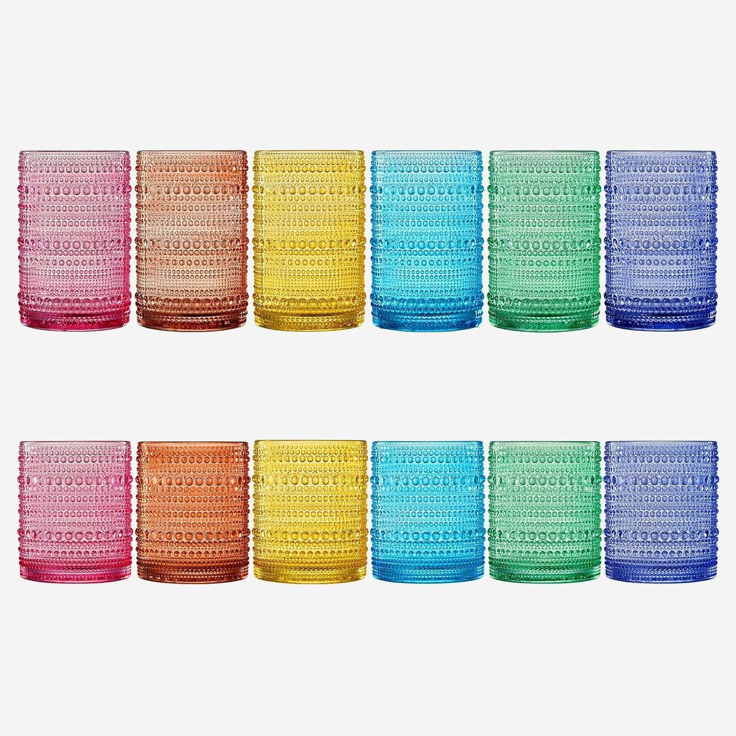 The Wine Savant /  Khen Glassware - Hobnail Drinking Glasses Colored Beaded Drinking Set of 12