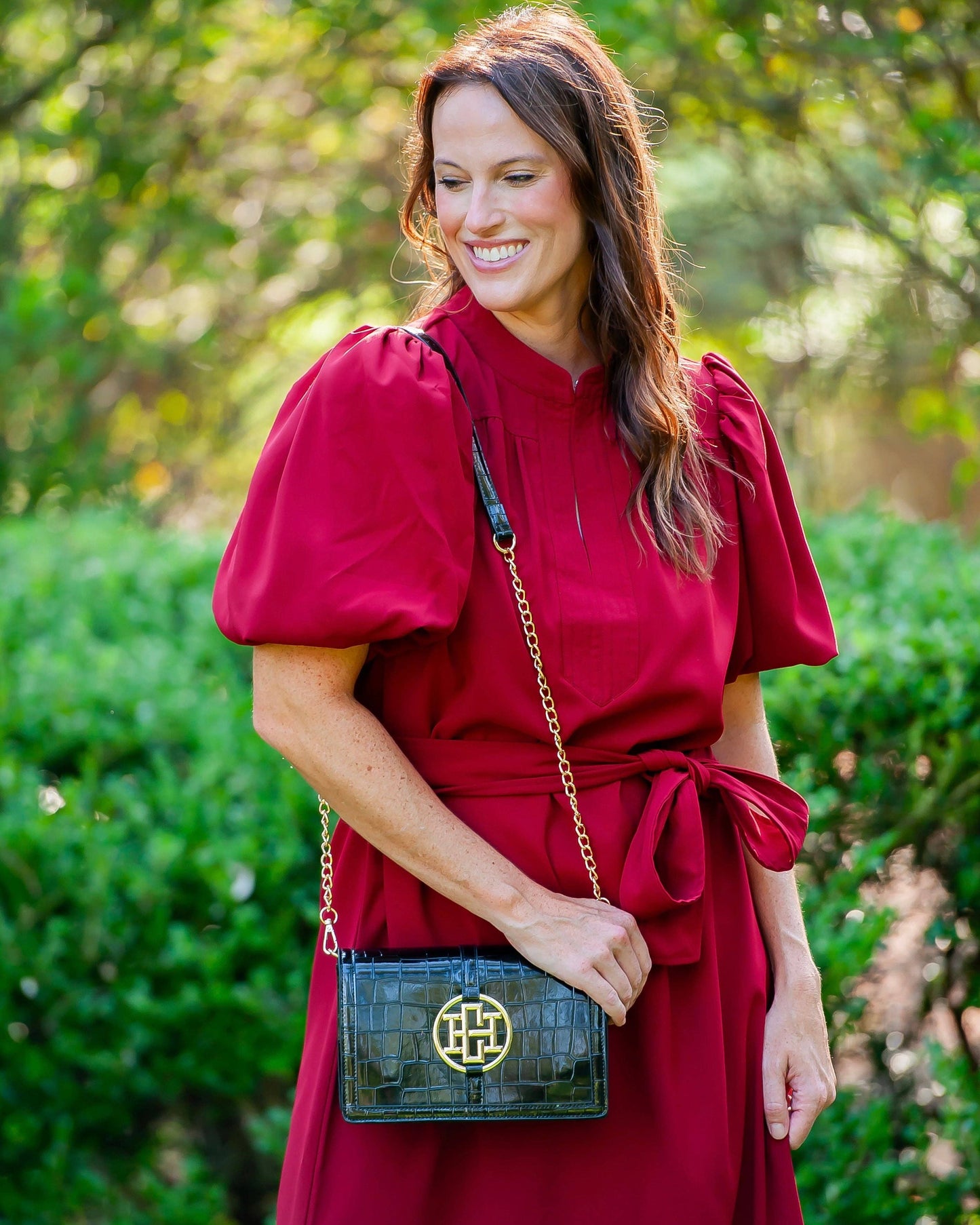 Caroline Hill - Cecilia Circle Logo Handbag Black Patent EC: Default