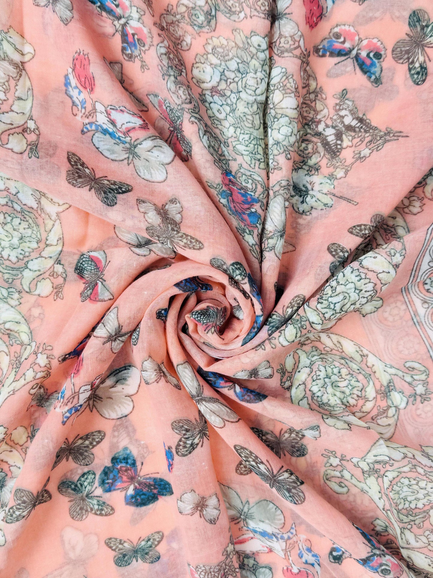 JC Sunny Fashion - JC021501 Coral-Multi Butterfly Scarf