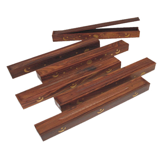DESIGNS BY DEEKAY INC - Set of 6 12" Wood Incense Burner Box with Brass Design