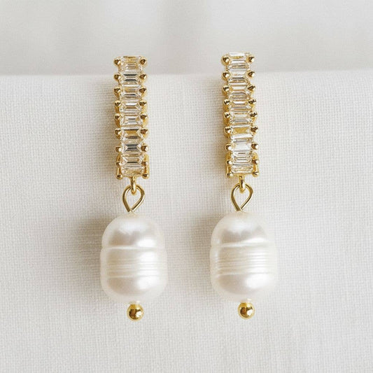 Ellemadera - Artisan Vintage Gemstone Pearl Drop Earrings