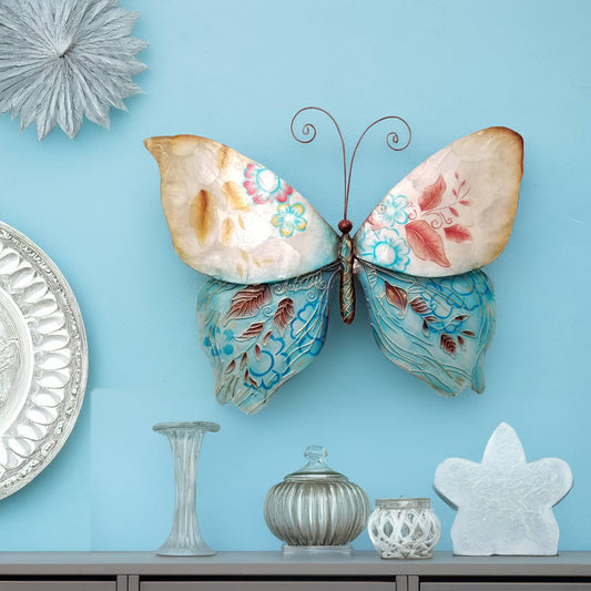 Eangee Home Design - Butterfly Wall Decor Blue And Pearl