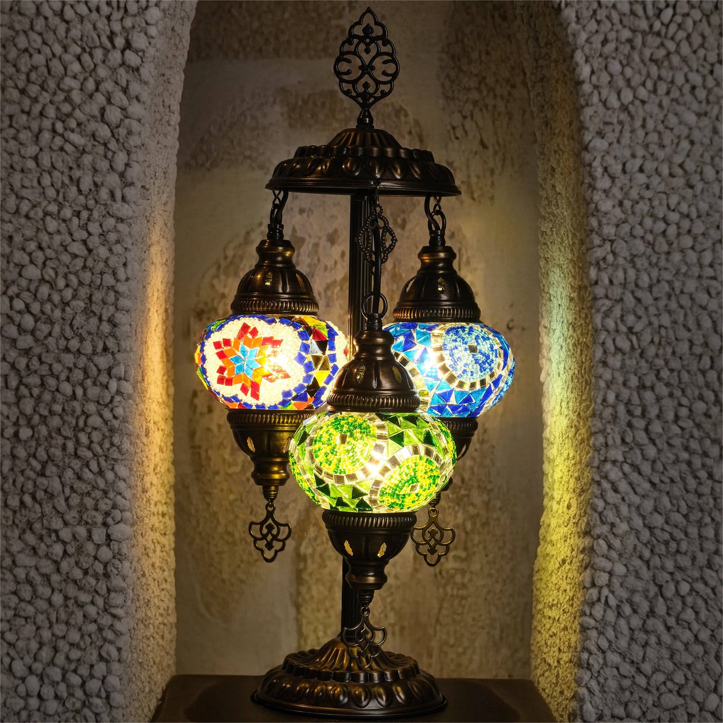 Mozaist - 3-Globe Turkish Mosaic Table Lamp (Multicolor)