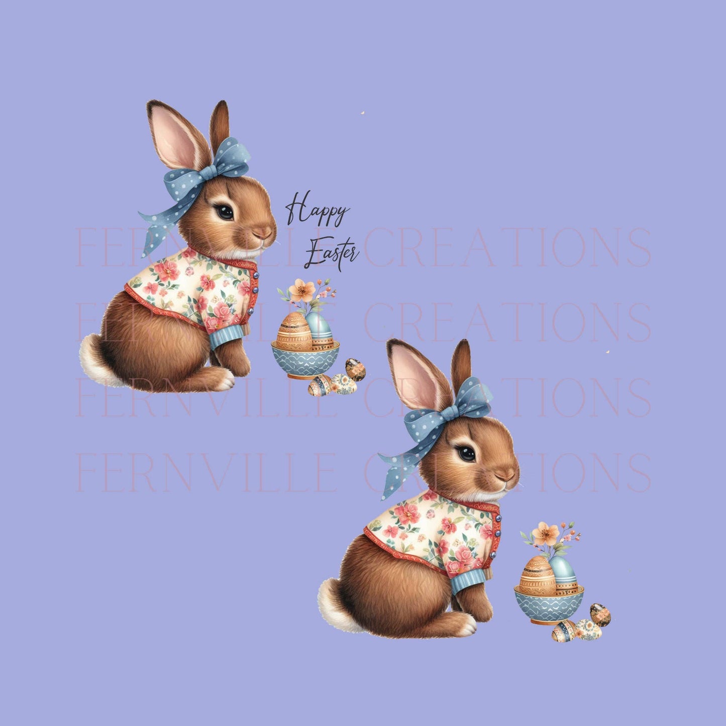 Fernville Creations - Spring Easter Hand Towel with Bunny & Eggs, Customizable: Without