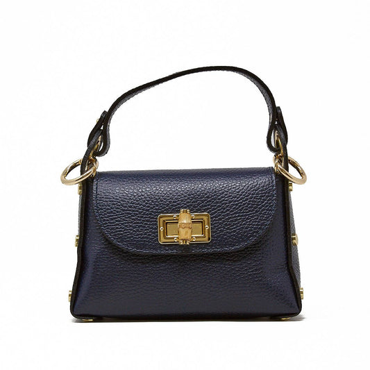 German Fuentes Handbags - GF1075 GENUINE ITALIAN LEATHER  BAMBOO CLASP, CROSSBODY BAG: NAVY