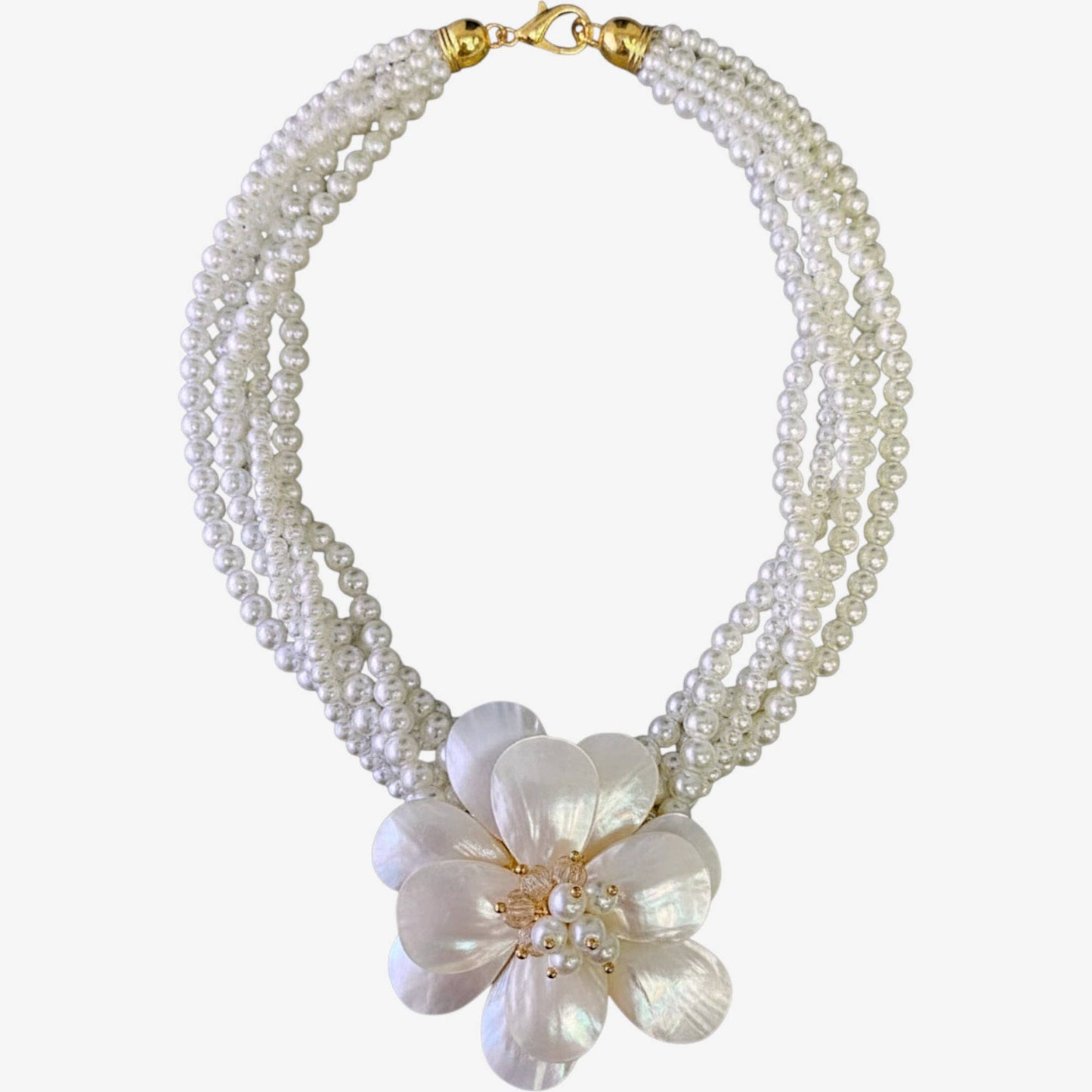 Bijoux Envie Statement Jewelry - Mother of Pearl Flower Necklace | Handmade Statement Jewelry
