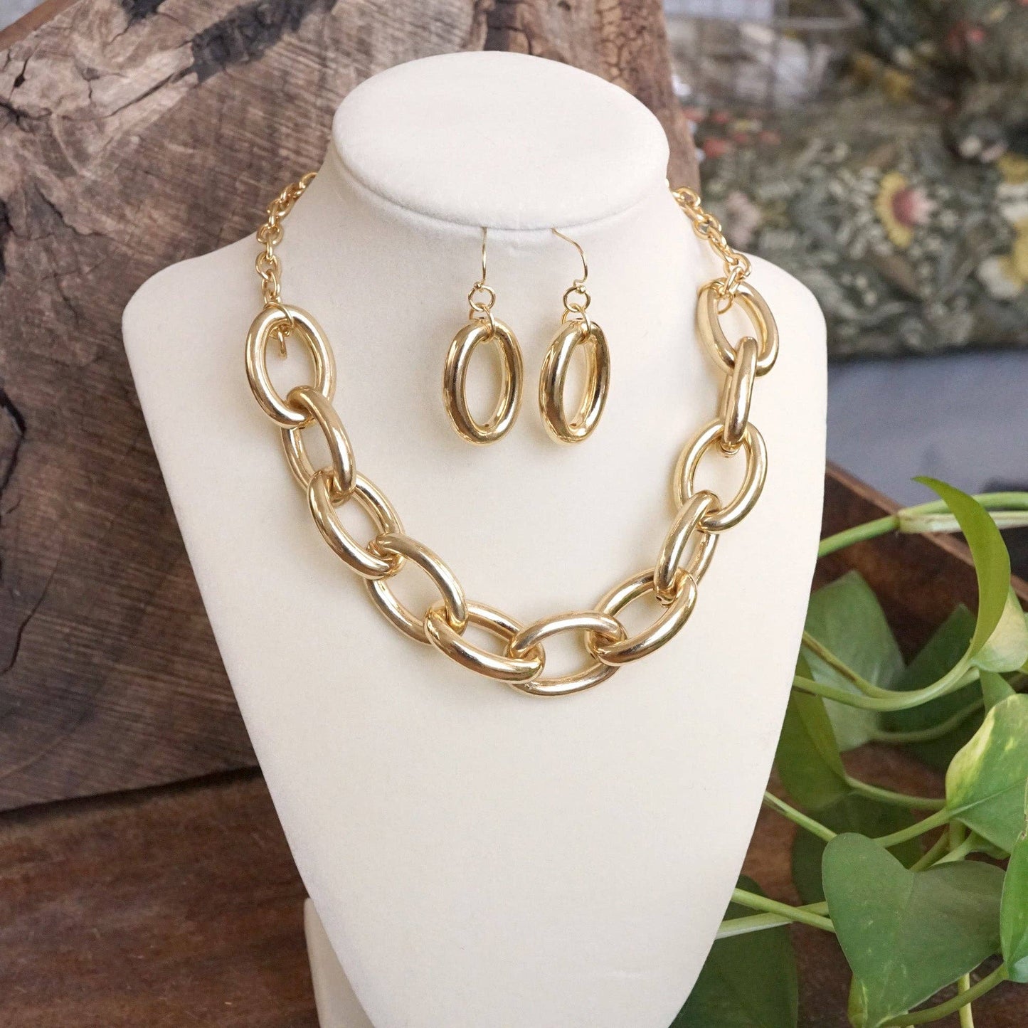 PennyLine inc - Chunky Chain Statement Necklace Set Gold Silver Tones: Silver Tone