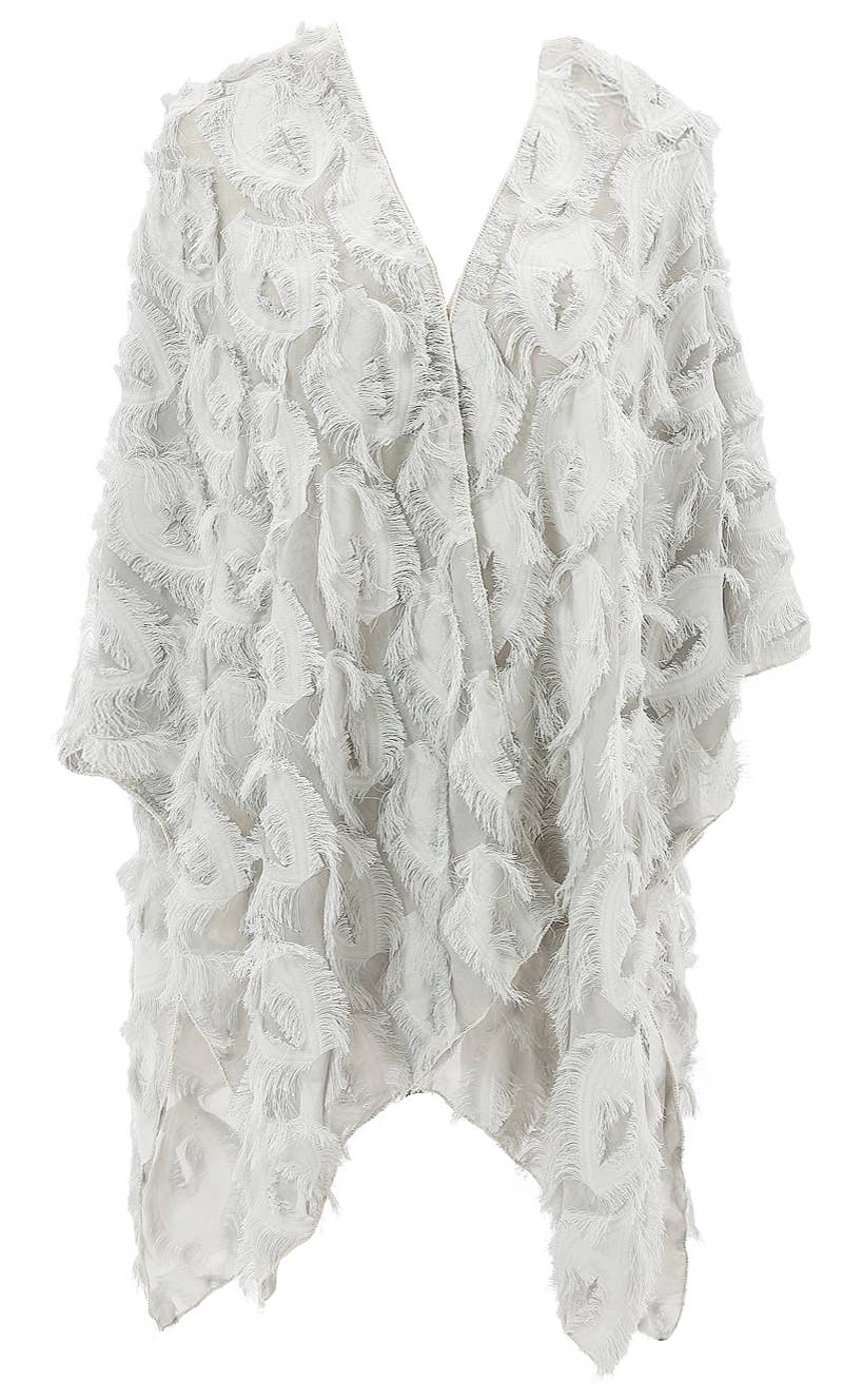 JC Sunny Fashion - Fringe Feather Detailed Lightweight Eyelash Kimono 11 colors: Aqua