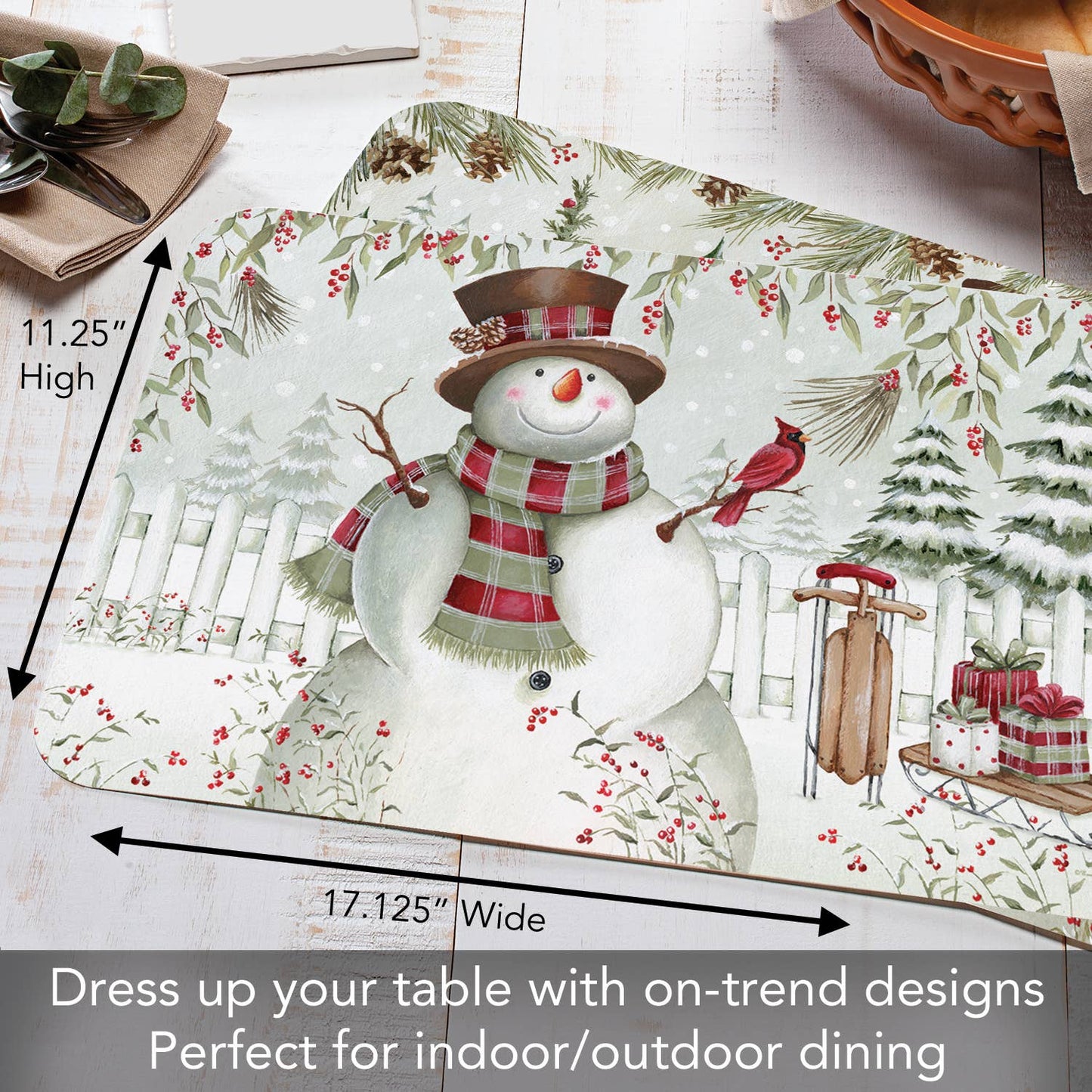 CounterArt/Highland Home/Thirstystone - Brown Hat Snowman Reversible Rectangular Plastic Placemat