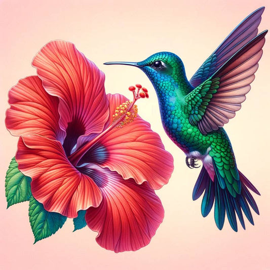 Mowbi - Hibiscus and Hummingbird 8"x8" Art Print
