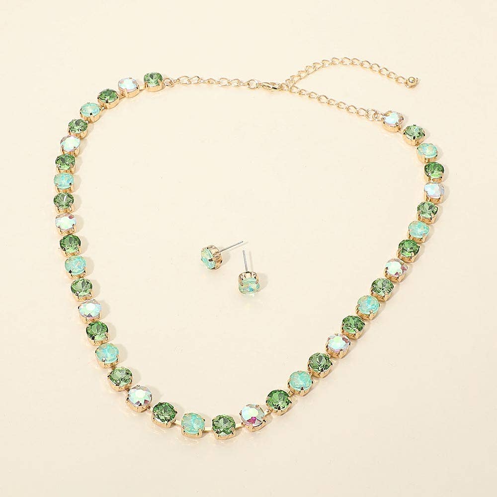Sensibling Corp. - Round Stone Cluster Link Tennis Chain Evening Necklace: Gold,Multi