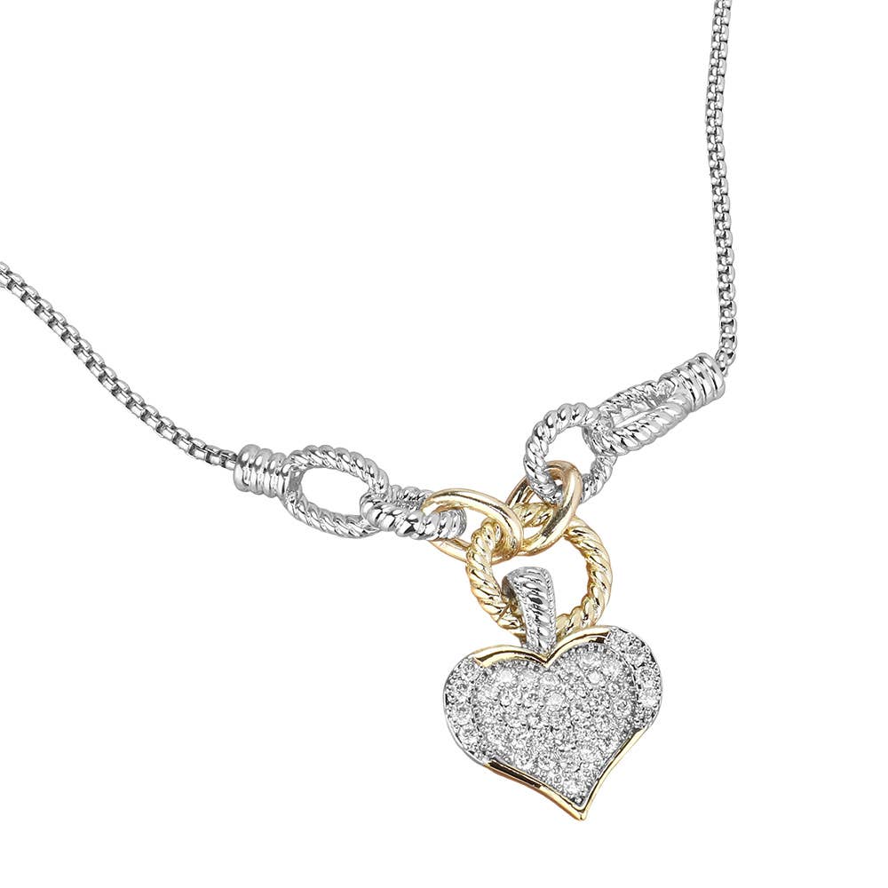 Sensibling Corp. - 14K Gold Plated Two Tone CZ Stone Paved Heart Necklace