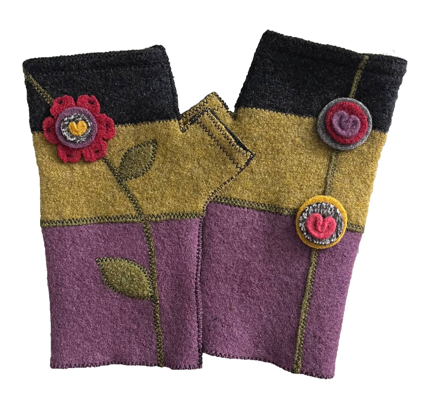Woolflower - FG039 Black Flower Fingerless Gloves