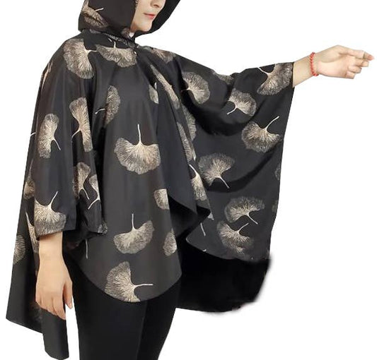 Winding River - Rain Waterproof Black / Tan Reversible Rain Cape - Ginkgo