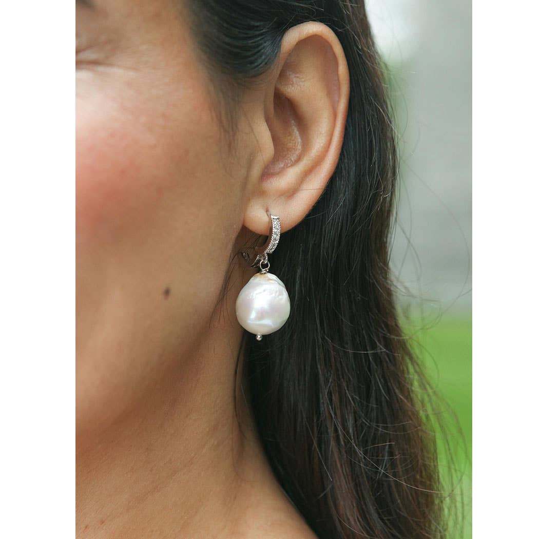 SAACHI - Glitzy Baroque Pearl Crystal Drop Earring
