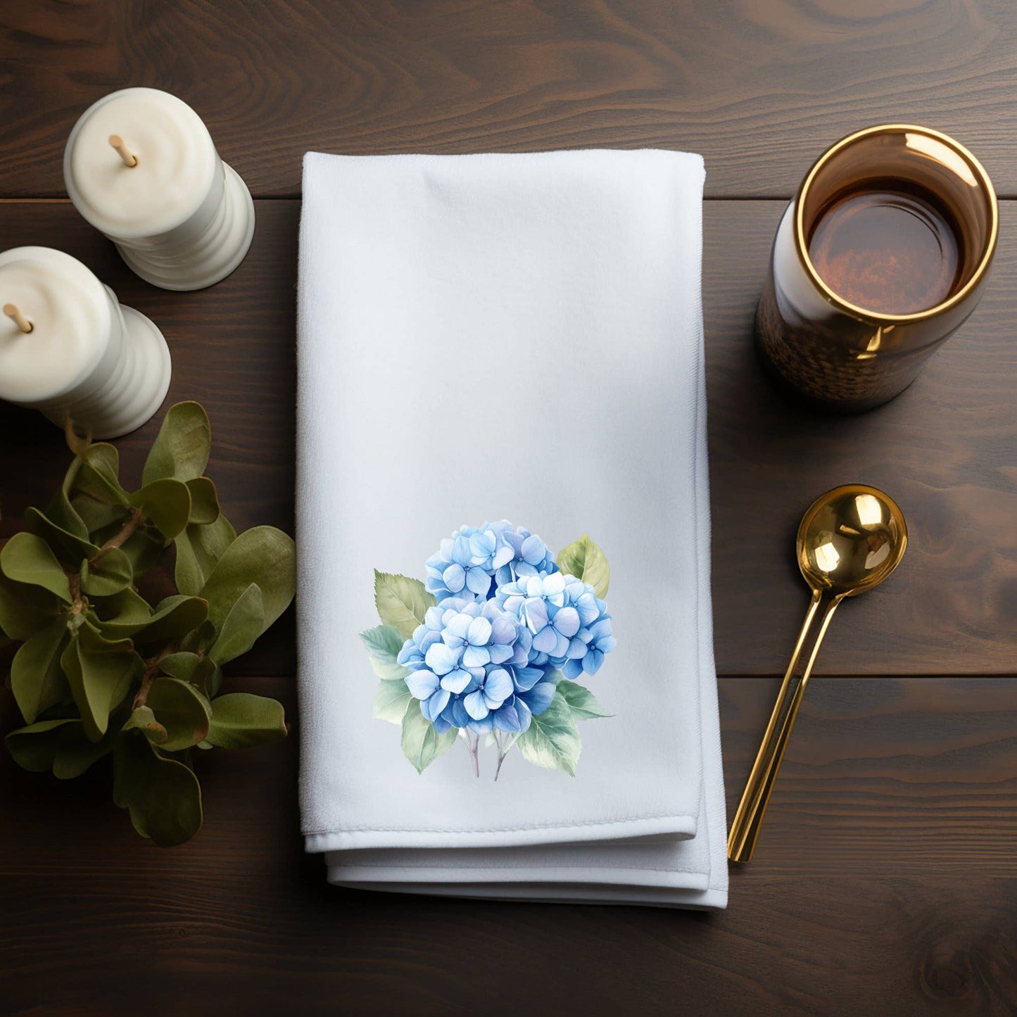 Fernville Creations - Blue Hydrangea Elegant Velour Hand Towel for Bath & Kitchen