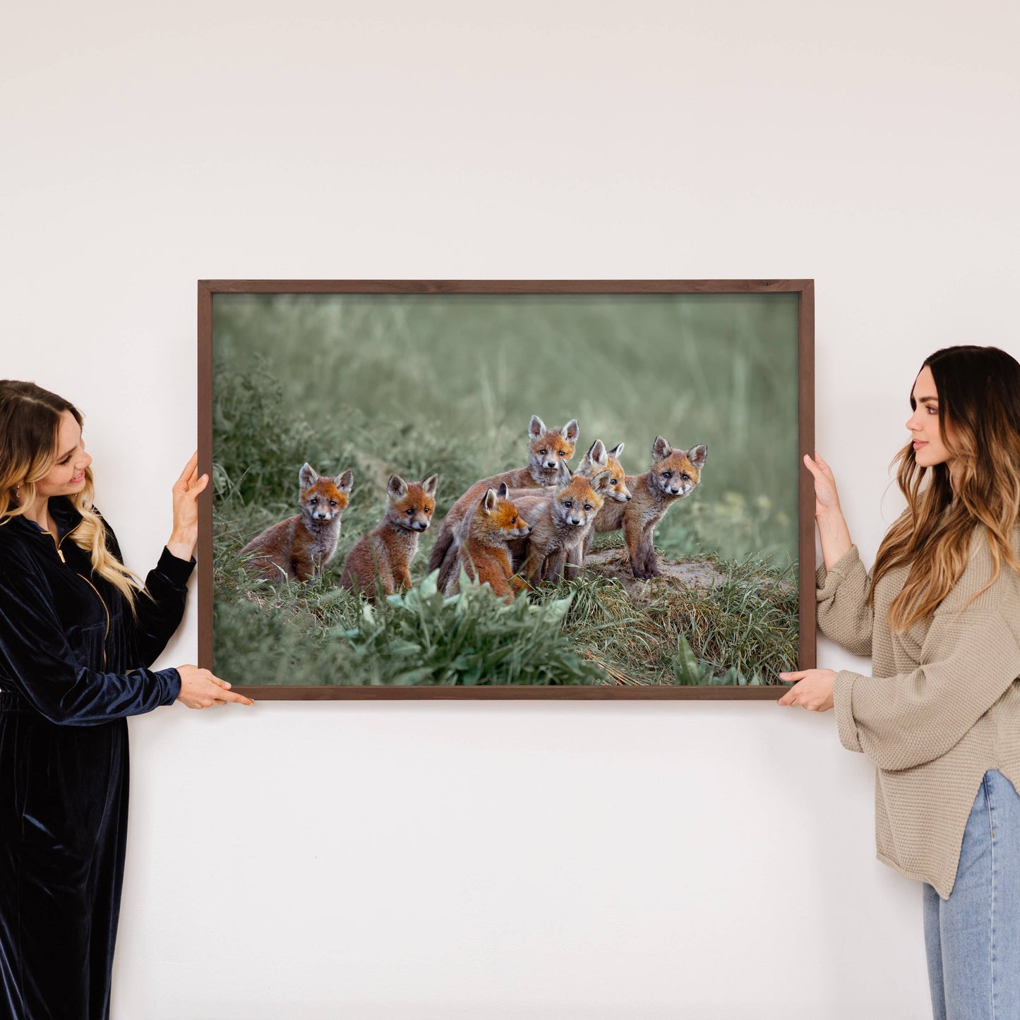 Hangout Home - Baby Fox Pups - Wildlife Photography Canvas Art - Wood Frame: 24x36" Extra Large Canvas Art with Thick Wood Frame