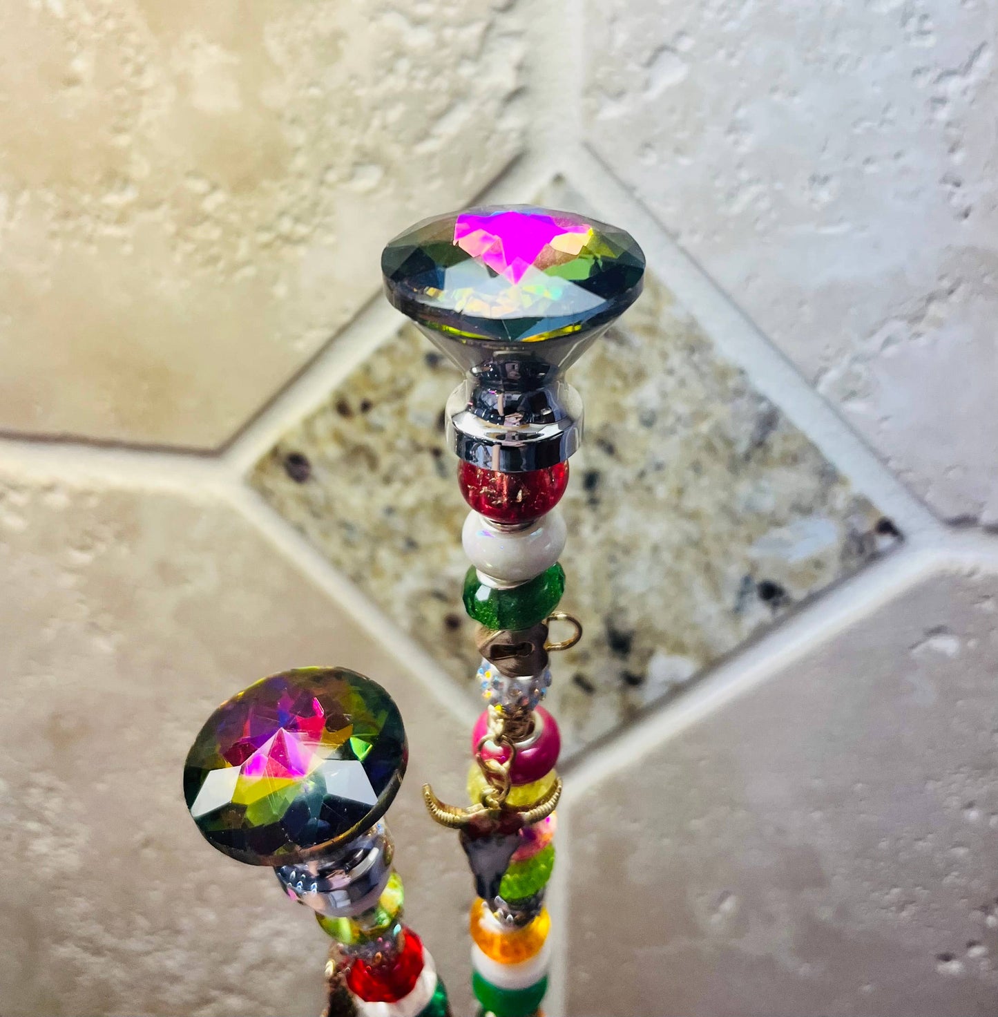 Sea of Bliss Shop - Fairy Garden Plant Stakes, Sun Catcher, Handcrafted: Clear / No Charm / 13 inch