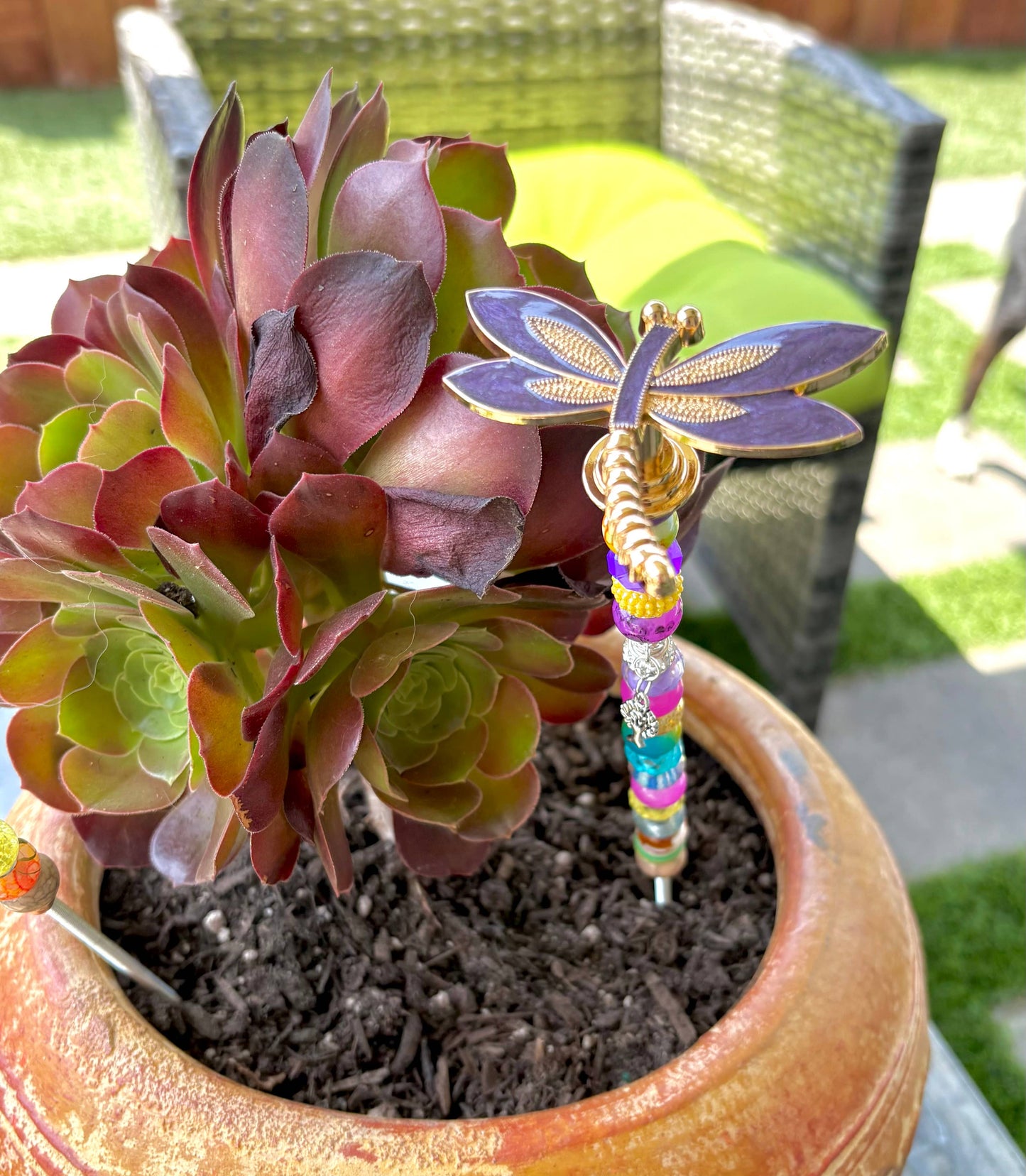 Sea of Bliss Shop - Dragonfly Garden Plant Stakes Beaded: Purple / 13 inch