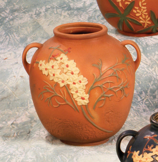AA Importing - Roseville-Style, Larkspur Pot in Brown & Blue, 9": Brown