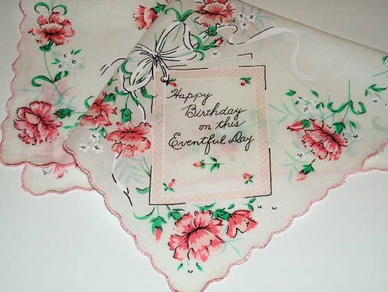 MOMENTS IN THYME - Happy Birthday Little Lady Keepsake Hanky Card: Happy Birthday/Blue