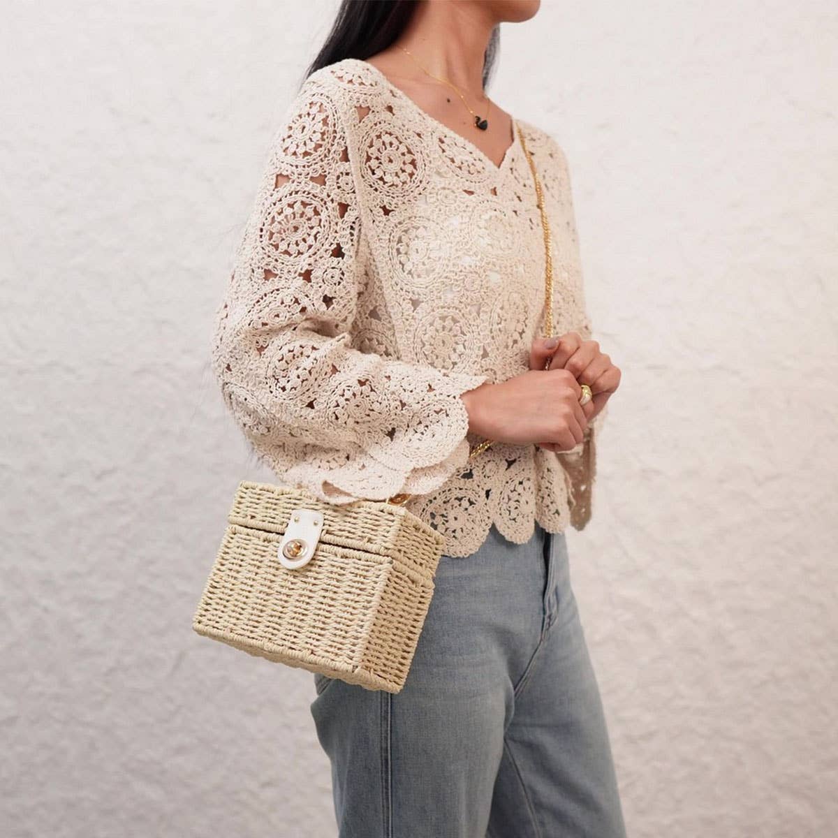 ACCITY - DUAL-PURPOSE LEISURE PAPER ROPE WOVEN BAG_CWAB4713: Beige / (OS) 1
