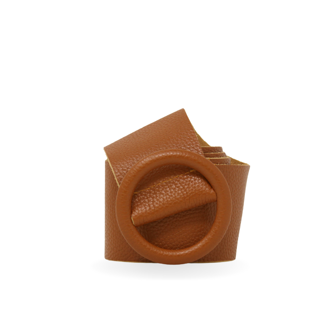 German Fuentes Handbags - CINT-06 CIRCULAR BUCKLE LEATHER BELT: Taupe