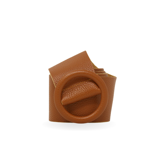 German Fuentes Handbags - CINT-06 CIRCULAR BUCKLE LEATHER BELT: Camel