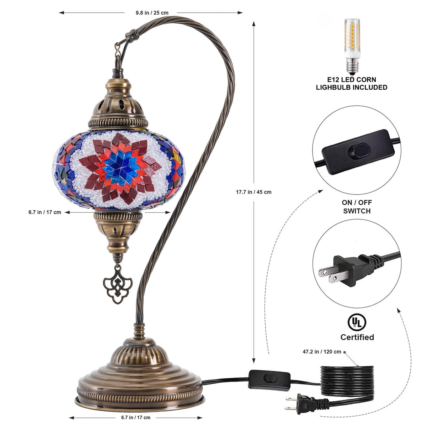 Mozaist LLC - Mozaist Handmade Turkish Mosaic Swan Table Lamp Multicolor