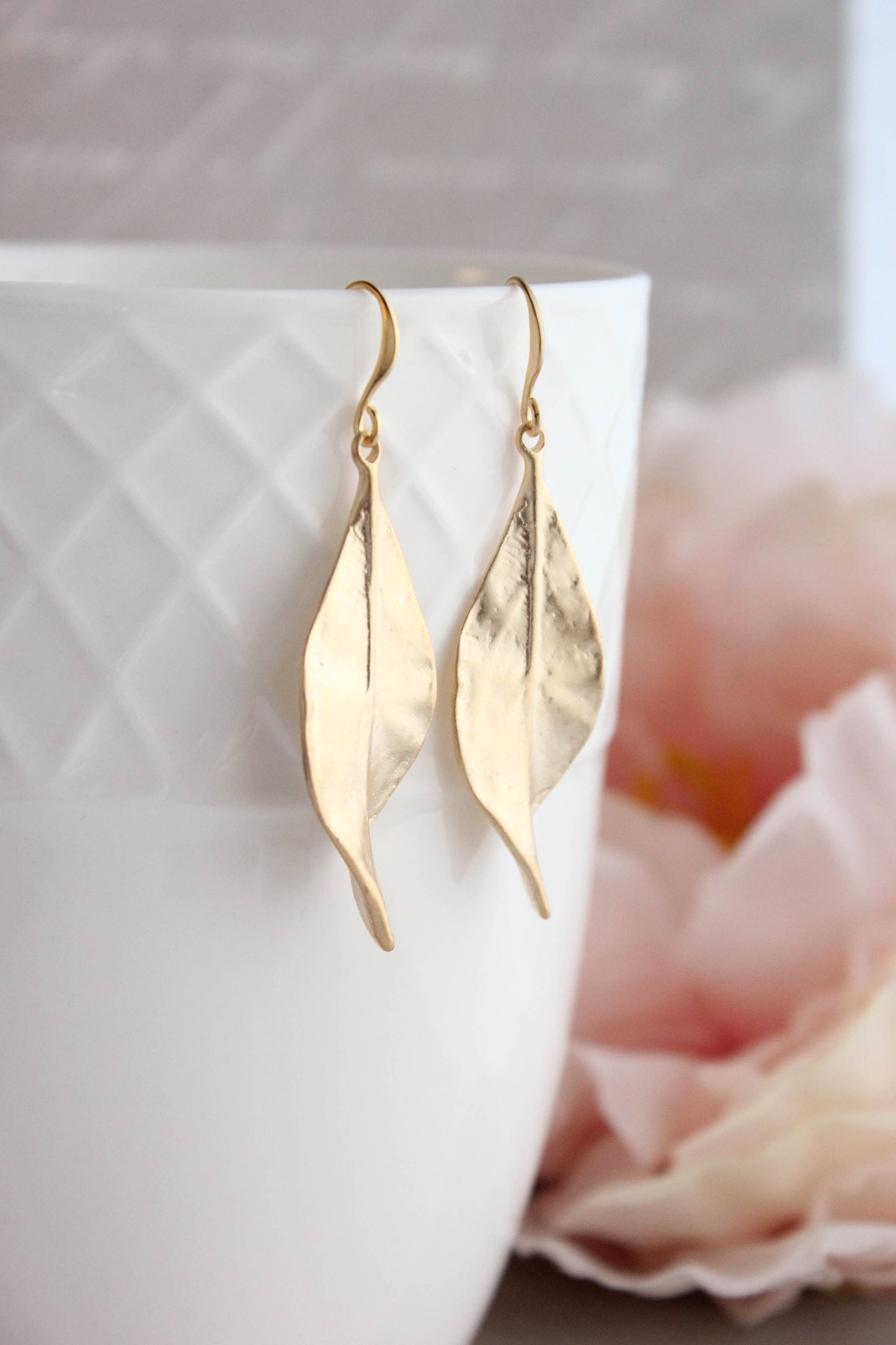 A Pocket of Posies - Long Curled Leaf Earrings: Matte Silver