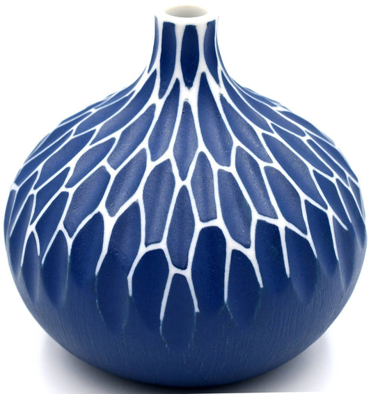 Art Floral Trading LLC - 524W69BLUE CONGO TINY L-Handcrafted Porcelain Bud Vase