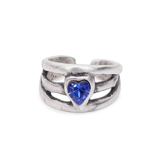 Chanour - Handmade Night Blue Heart Crystal Brass Ring - 6921
