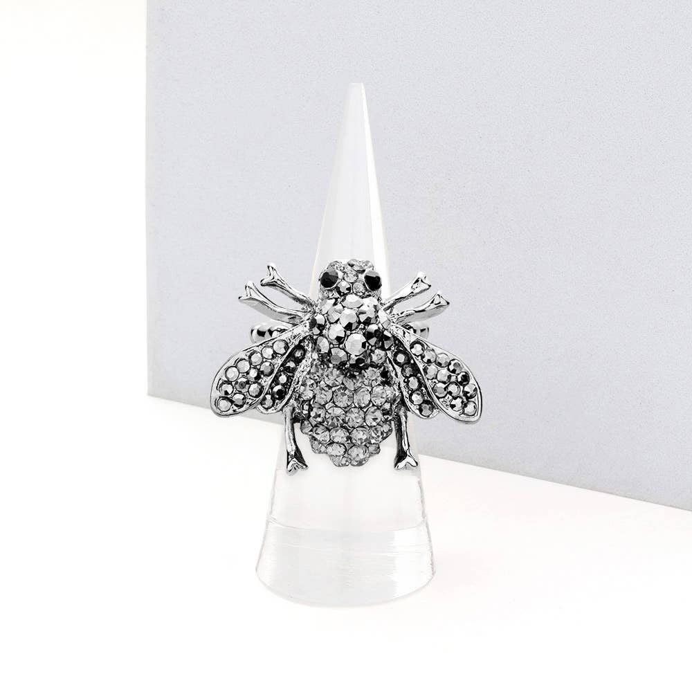 Sensibling Corp. - Crystal Honey Bee Stretch Ring: Aqua