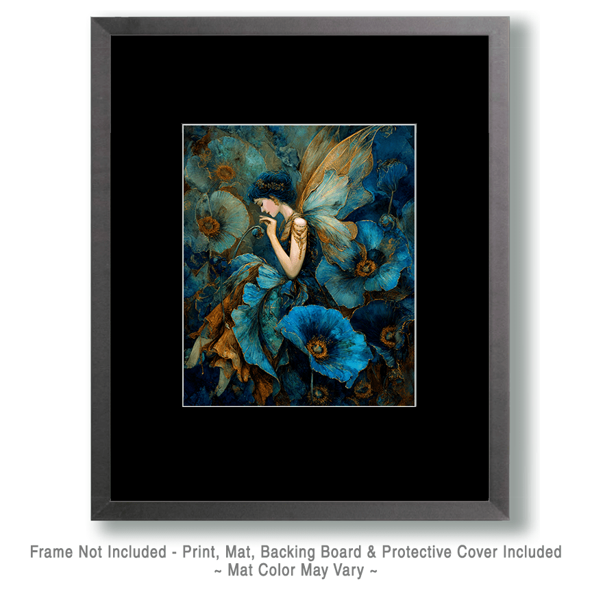 Mowbi - Blue Flower Fairy Art Print - Fairies 8"x10" Artwork for 12"x14" Frame
