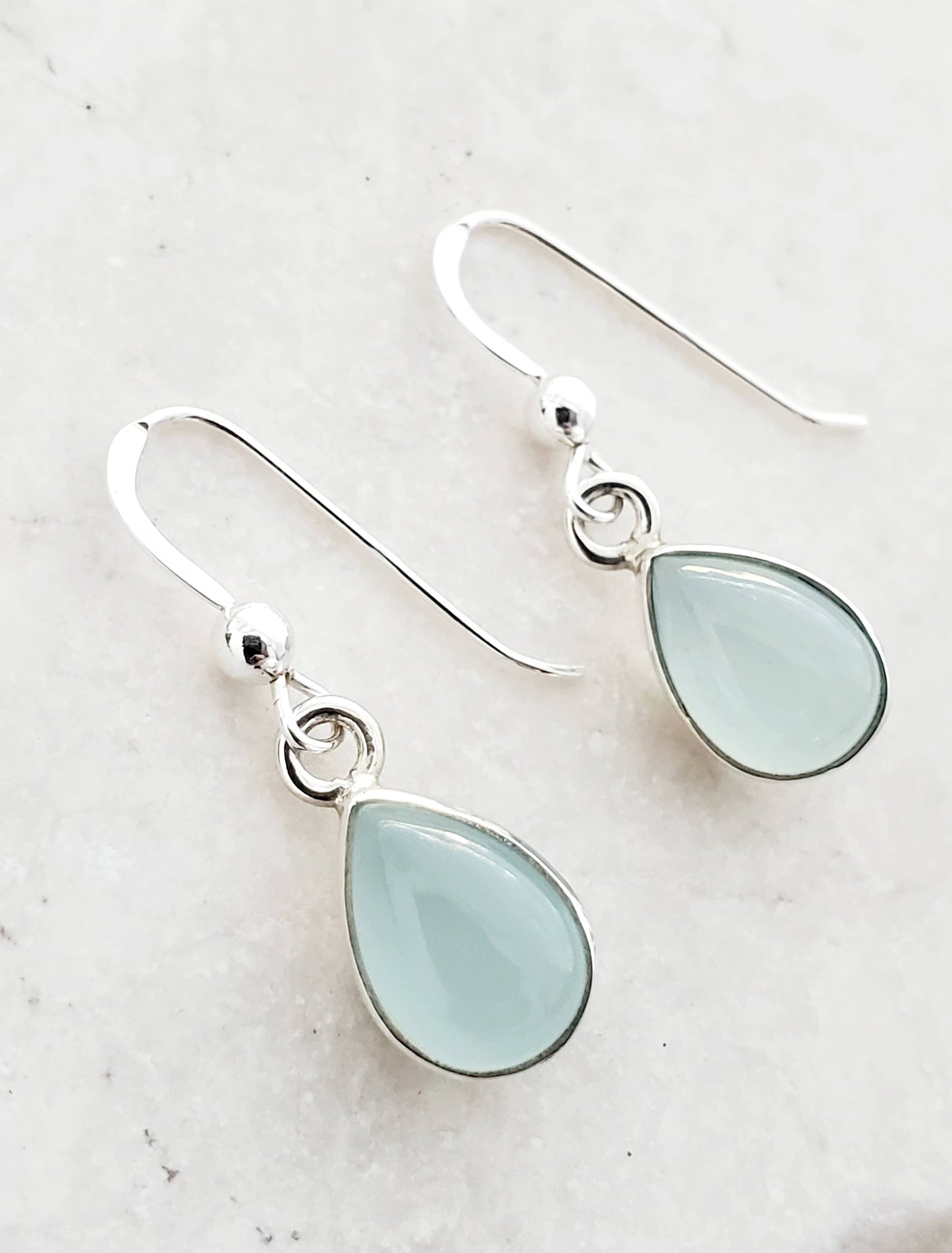 Sosie Designs - Sterling Silver Bezeled Teardrop Earring - Aqua Chalcedony