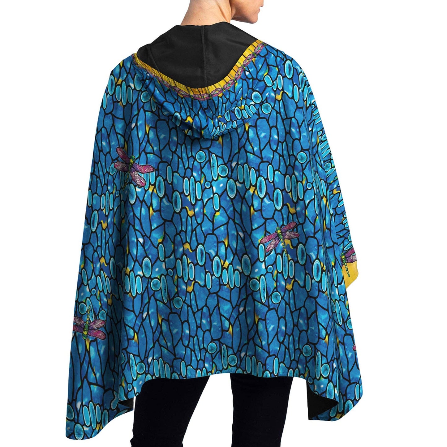 RainCaper - Tiffany Dragonfly Reversible Rain Cape – Lightweight Hooded Wrap for Women