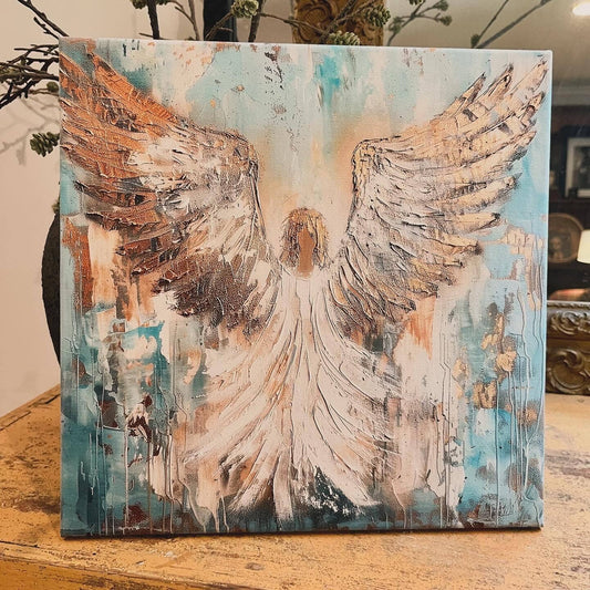 Rustic Nester - Angel canvas art print, Christian home decor, Spiritual art: 12x12