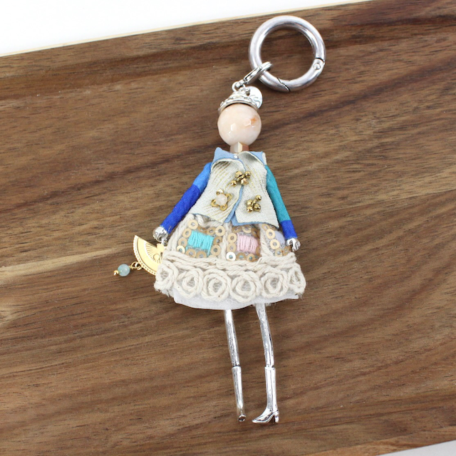 Pretty Persuasions - B24127 Stone Adorned French Doll Stainless Steel Keychain: 04 Beige/SL