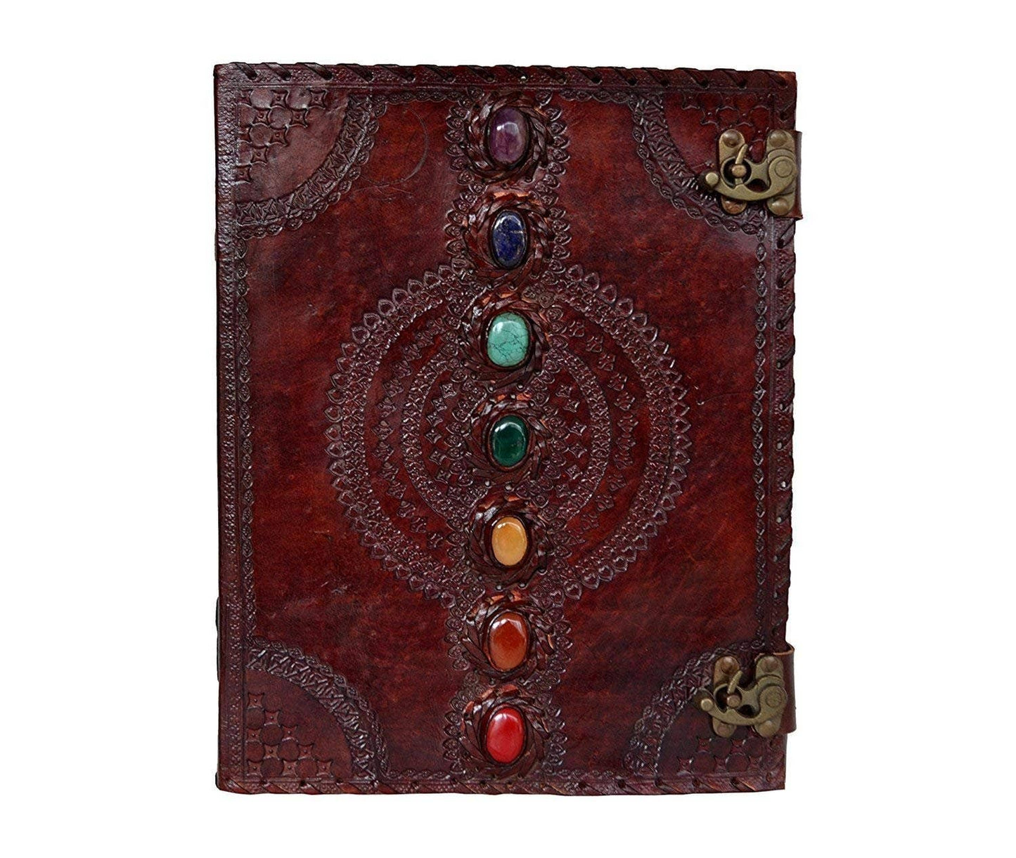 Immart Global LLC - Tuzech Leather Journal Book Seven Chakra Medieval Stone Embossed Handmade Book of Shadows Notebook Office Diary College Book Poetry Book Sketch Book 10 x 13 Inches: Unlined