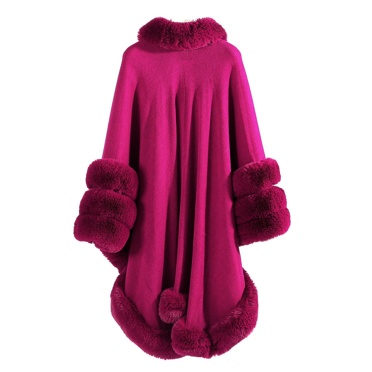 PEACH ACCESSORIES - PE370 faux fur trimmed snuggling CAPE: Beige