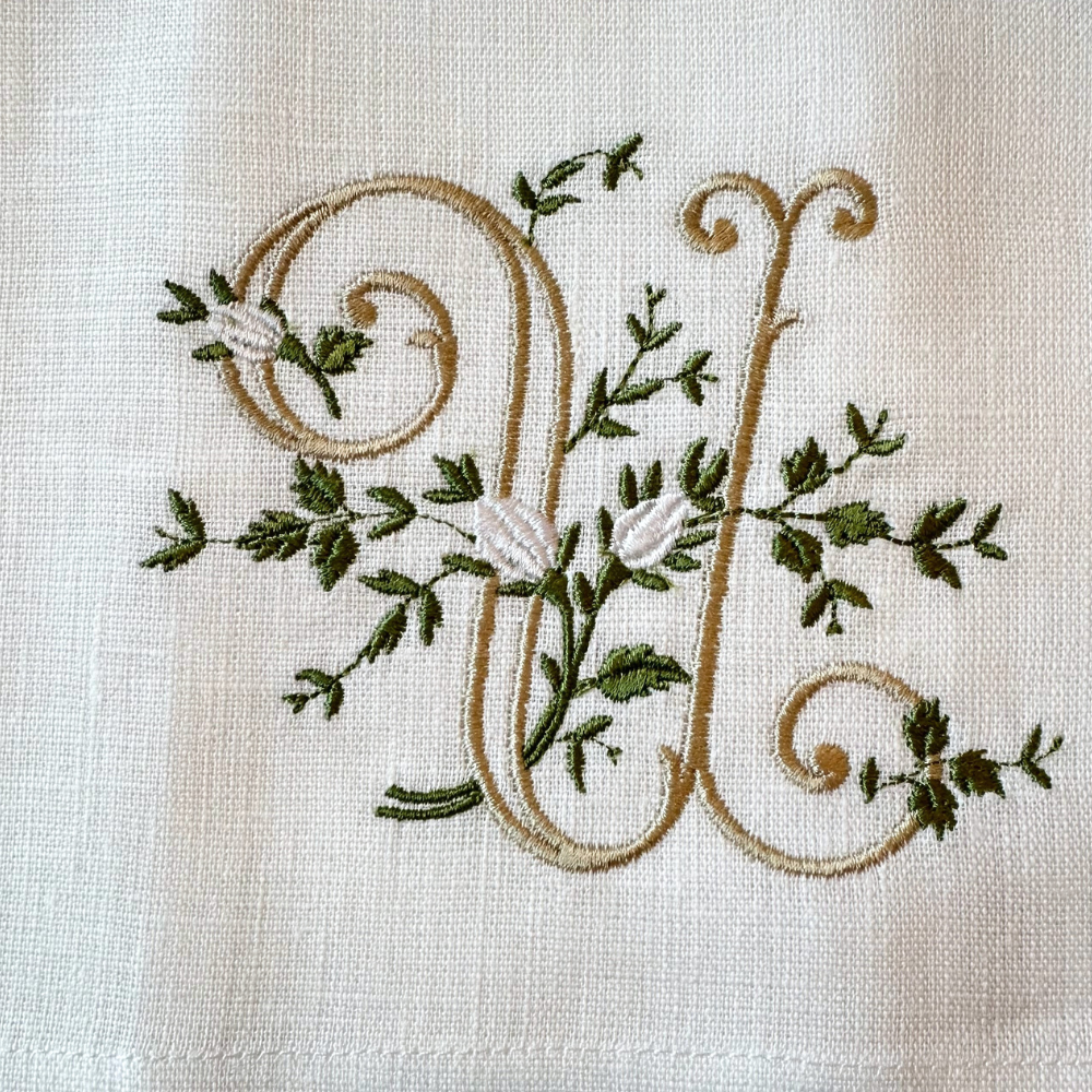 Arte Italica & Crown Linen Designs - Floral Monogram Linen Towel: V