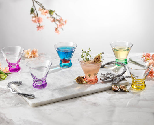 JoyJolt - Hue Colored Stemless Martini Glasses, Colorful Party Glasses
