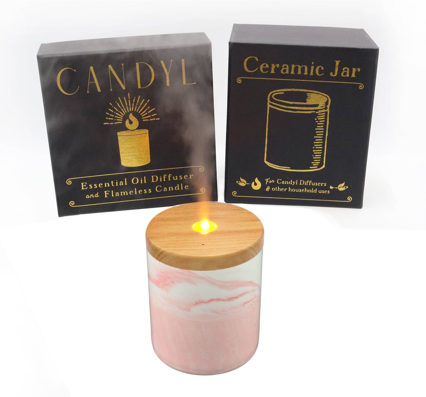 Candyl - Candyl Candle Diffuser with Rechargeable Battery: White Jar, Dark Wood Top