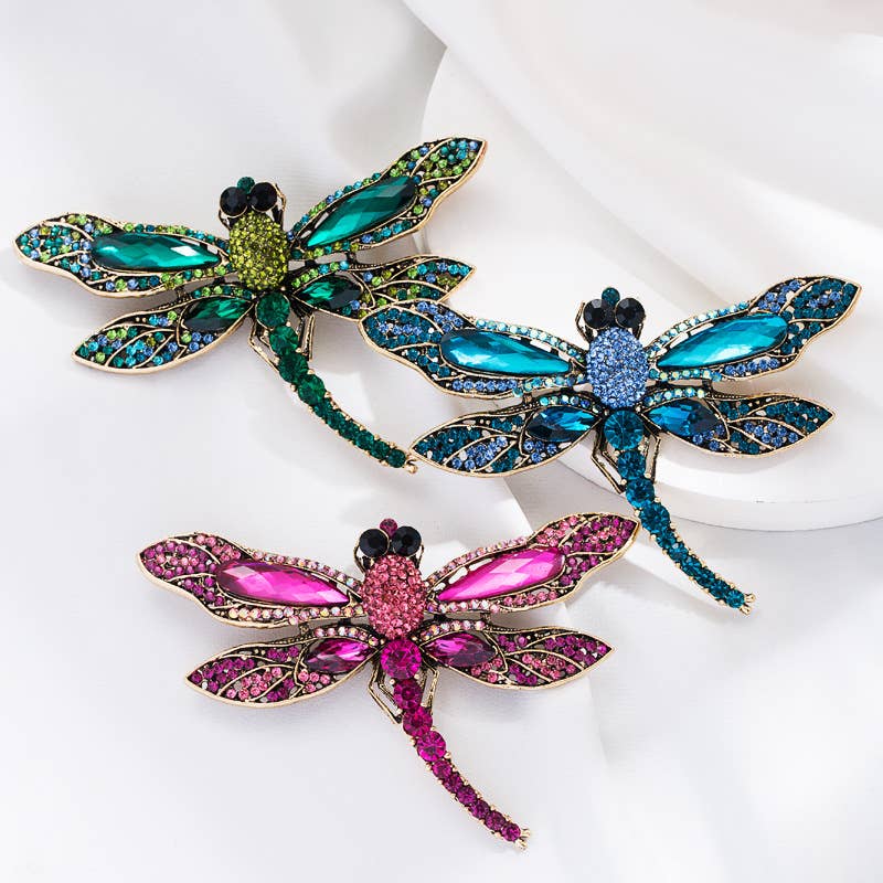 PEACH ACCESSORIES - 1540 Crystals jewelled dragonfly brooch: Blue