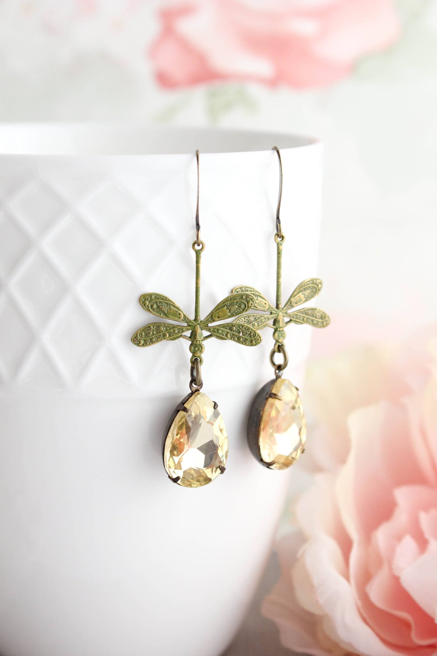 A Pocket of Posies - Dragonfly Earrings | Green Patina | Long Earrings